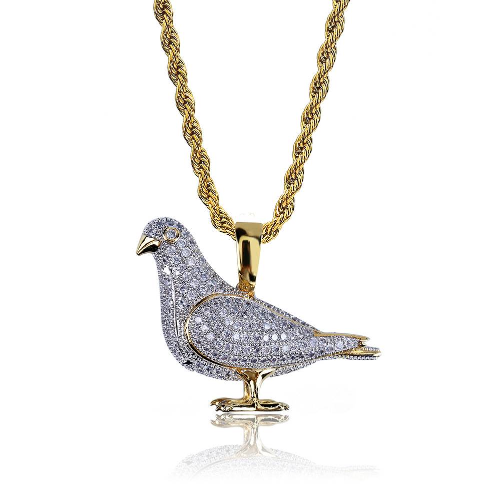Hip Hop Jewelry Iced Out  Bird Of Peace Pigeon Pendant Necklace With Dove Pendant