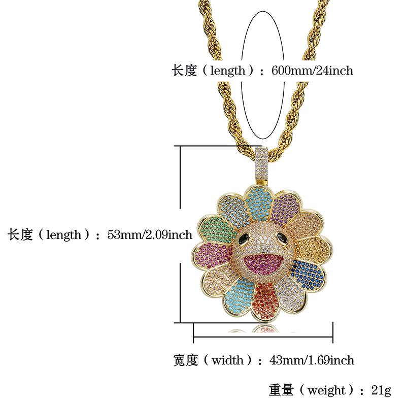  Men Hip hop Iced Out Bling Sun Flower Shape Pendant Necklaces Rotatable Fashion Popular Charm Necklace Hip Hop Jewelry Gifts