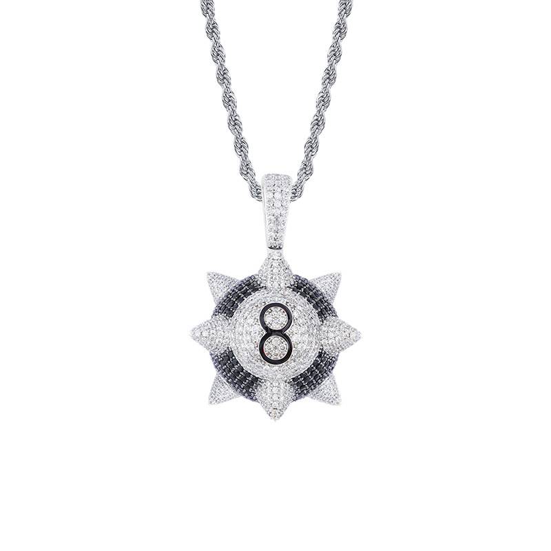 Fine Jewelry Iced Out Hip Hop Spike Number 8 Billiard Necklace Full  Diamond Personality Ball Cool Boy Pendant