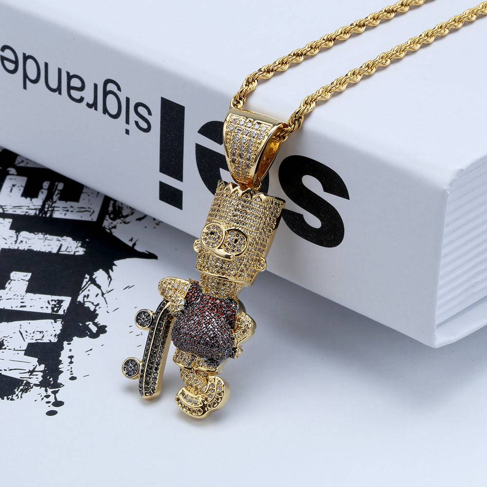  Iced Out Cubic Zircon Cartoon Character Necklace & Pendant    Hip Hop Jewelry For Gift
