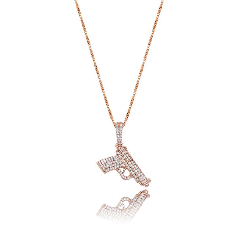 Pistol Pendant Cubic Zirconia 925 Silver  Pendants Necklaces Iced Out Hip Hop Gold Jewelry For Men Women Rapper