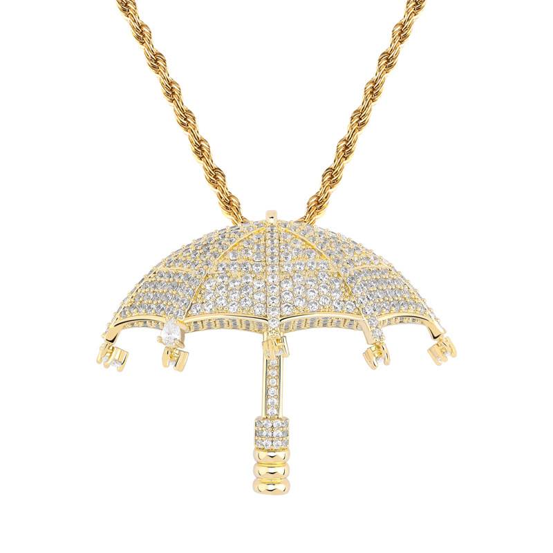Gold Plated Zircon Semicircular Umbrella Pendant Personality Full Ice Out Hip Hop Diamond Necklace