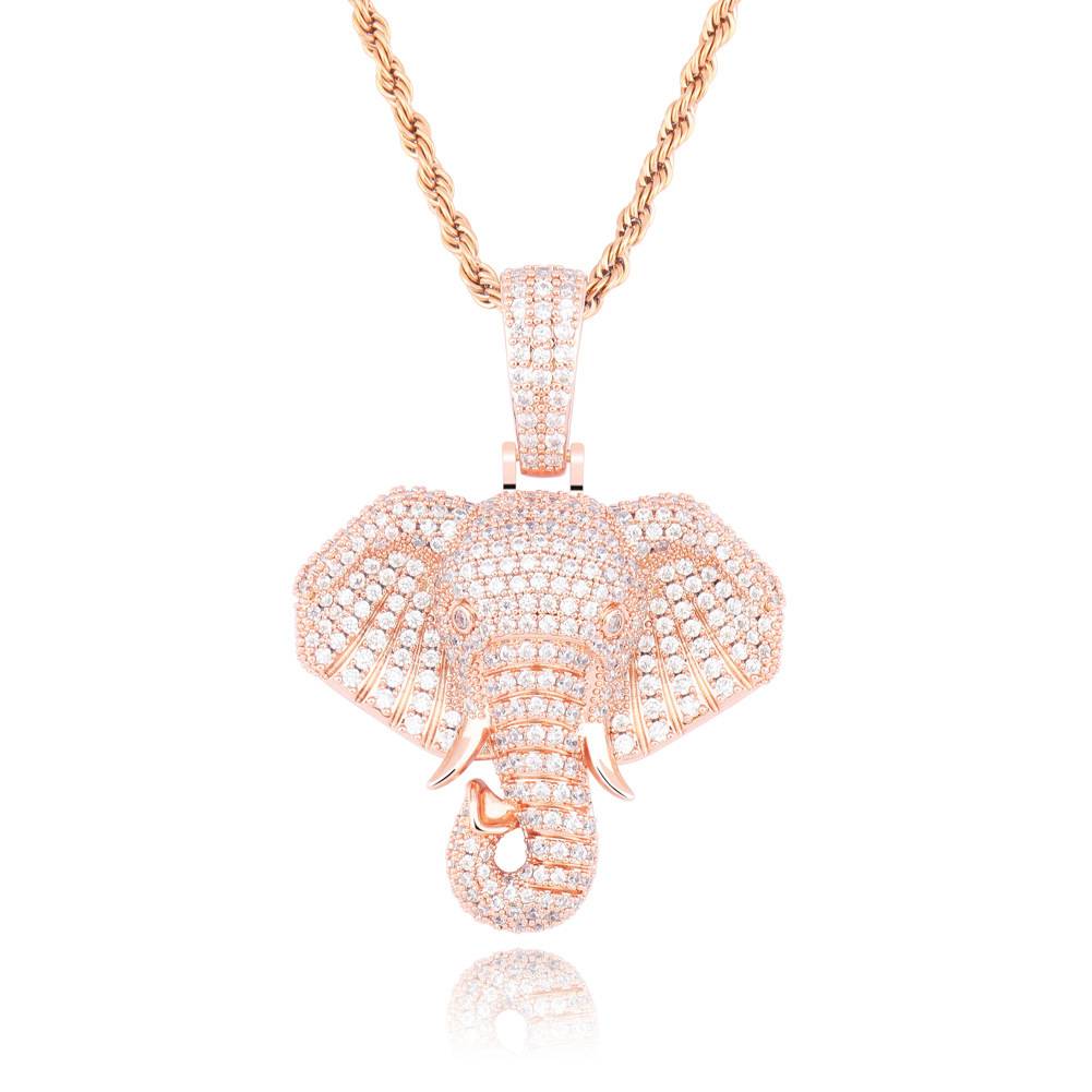 Hip Hop  Elephant Head Pendant Personality New Design Ice Out Zircon Animal Punk Gift Necklace