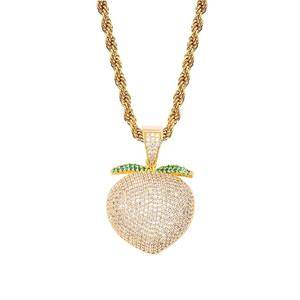 Heavy Peach Micro Pave AAA Cubic Zirconia Pendant Necklace Hip hop Fashion Fruits shape High Quality Jewelry For Gift