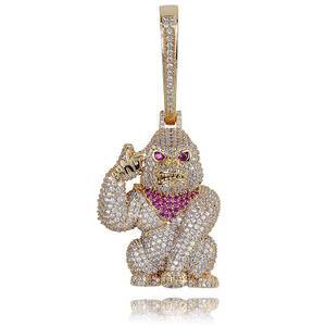 Jewelry Accessories Gorilla Big Buckle Pendant Zircon Mens Hip Hop Necklace