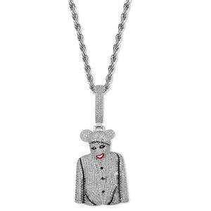 Iced Out Cartoon  Clown   Pendant With Chain Cubic Zircon Necklace Men's Hip Hop Jewelry