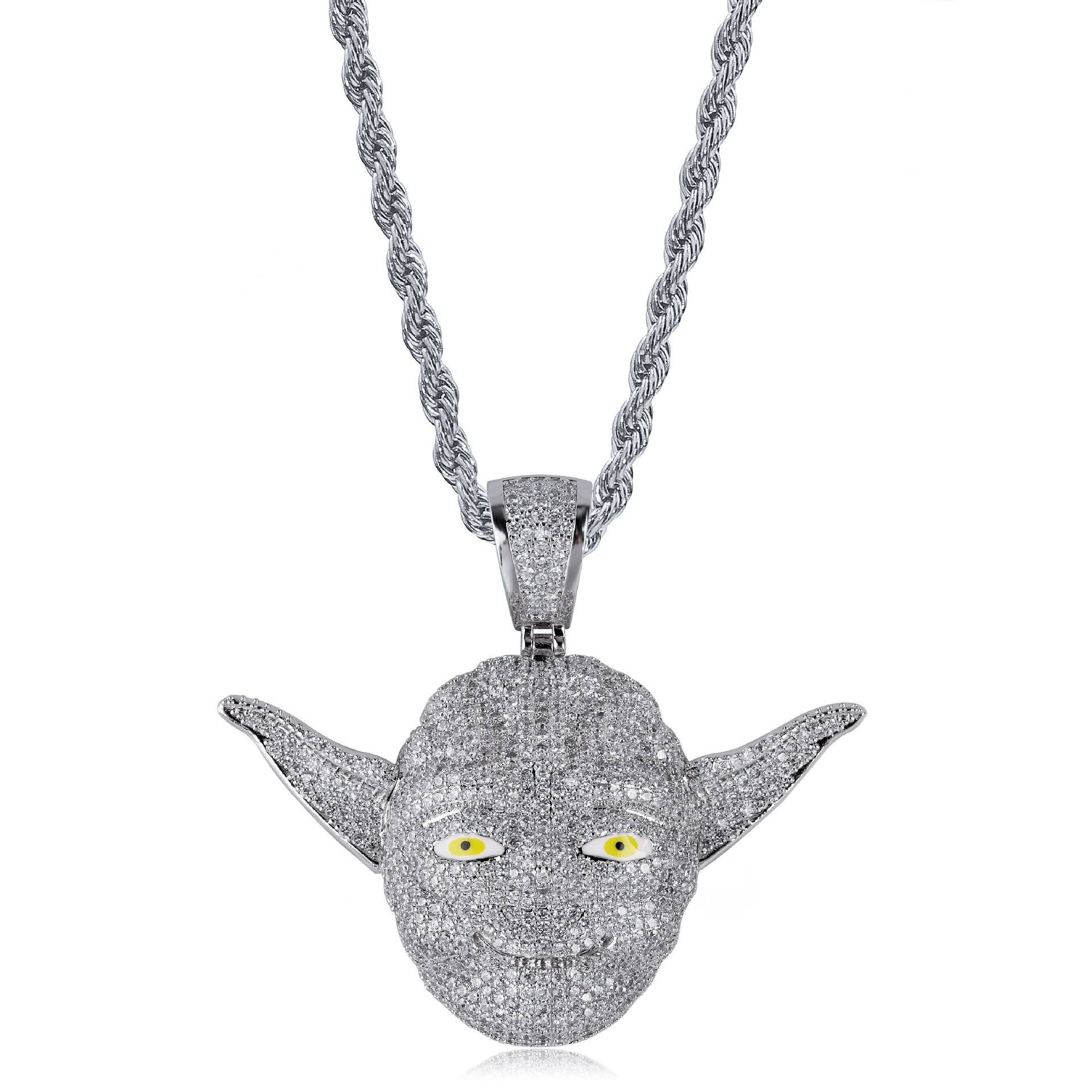 Iced Out Master Yoda Pendant Necklace New Arrival AAA Cubic Zirconia Mens Necklace Fashion Hip Hop Jewelry