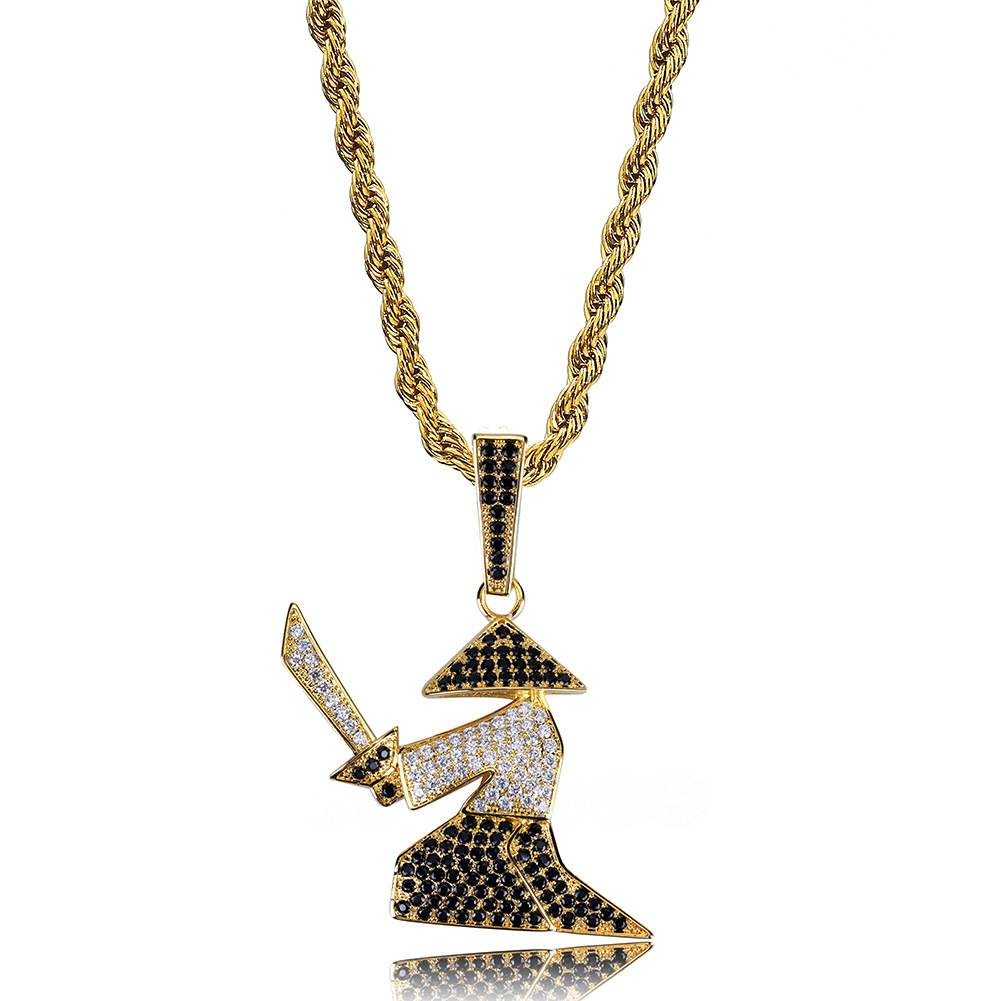 New Ninja With Knife Pendant Necklace 18k Gold Necklace Hip Hop Jewelry Men's Necklace