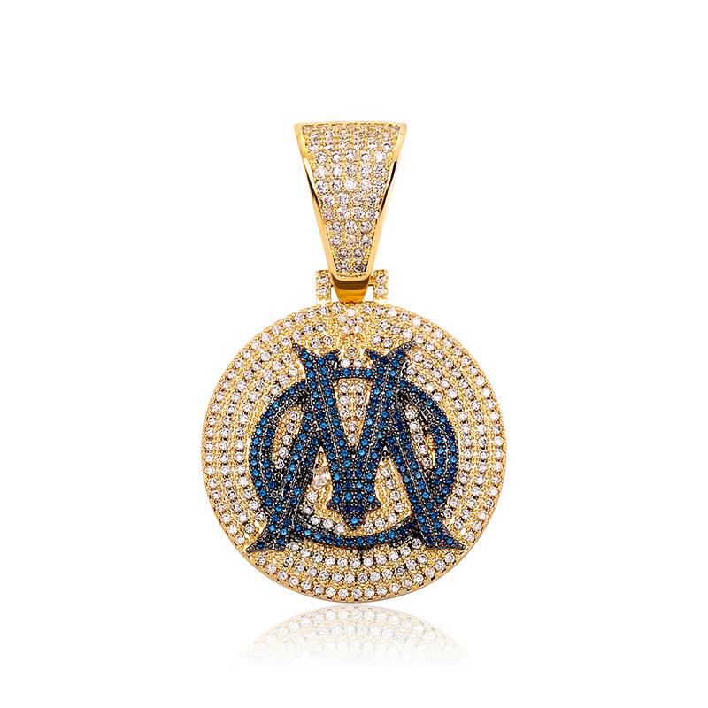 Hip Hop Necklace Jewelry Gold Plated Cubic Zirconia Letter M Pendant Iced Out Full Diamond Circle Pendant Necklace For Men Gift