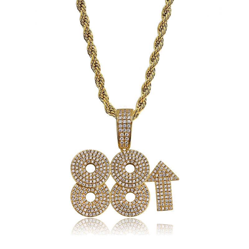  Hip Hop 88 Rising Pendant High Quality Full Of  Diamond Rich Number 88 Arrow Necklace