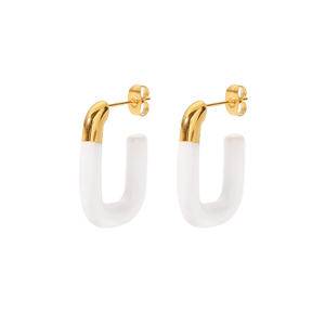 2022 Vintage White Oil Dripping U shaped Open Earrings Stainless Steel Jewelry Gifts Hoop Earrings For Women Fashion Ear Jewelry