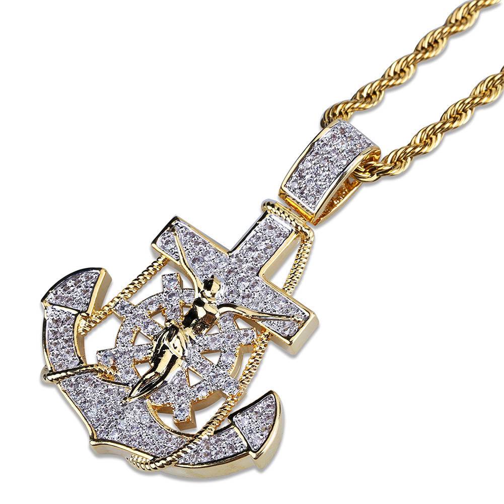 Hip Hop Jewelry Men's Gold And Silver Bicolor Ribbon Jesus Pendant Necklace