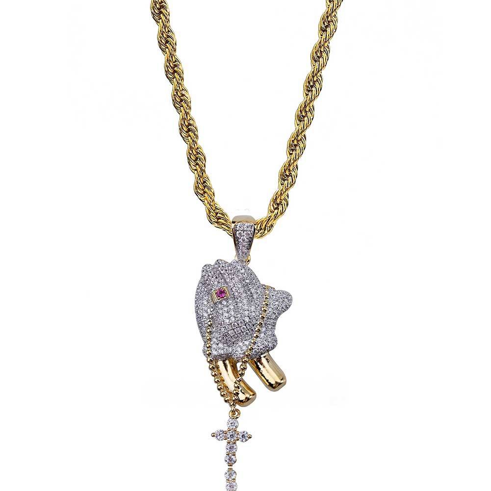 New high quality Hip Hop Praying Hands Cross Pendant Necklace With  Necklace For Men or Women Gift