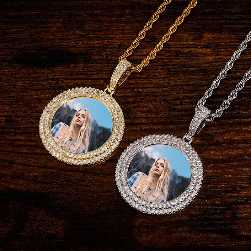 The Ice out  Photo Pendant Hip Hop Full Iced Out Cubic Zirconia Goldplated Fashion Jewelry