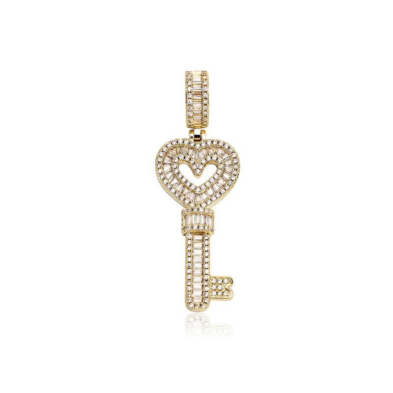 Hip Hop Necklace Jewelry Gold Plated Diamond Love Couple Pendant Iced Out Cubic Zircon Heart Key Pendant Necklace For Women Gift