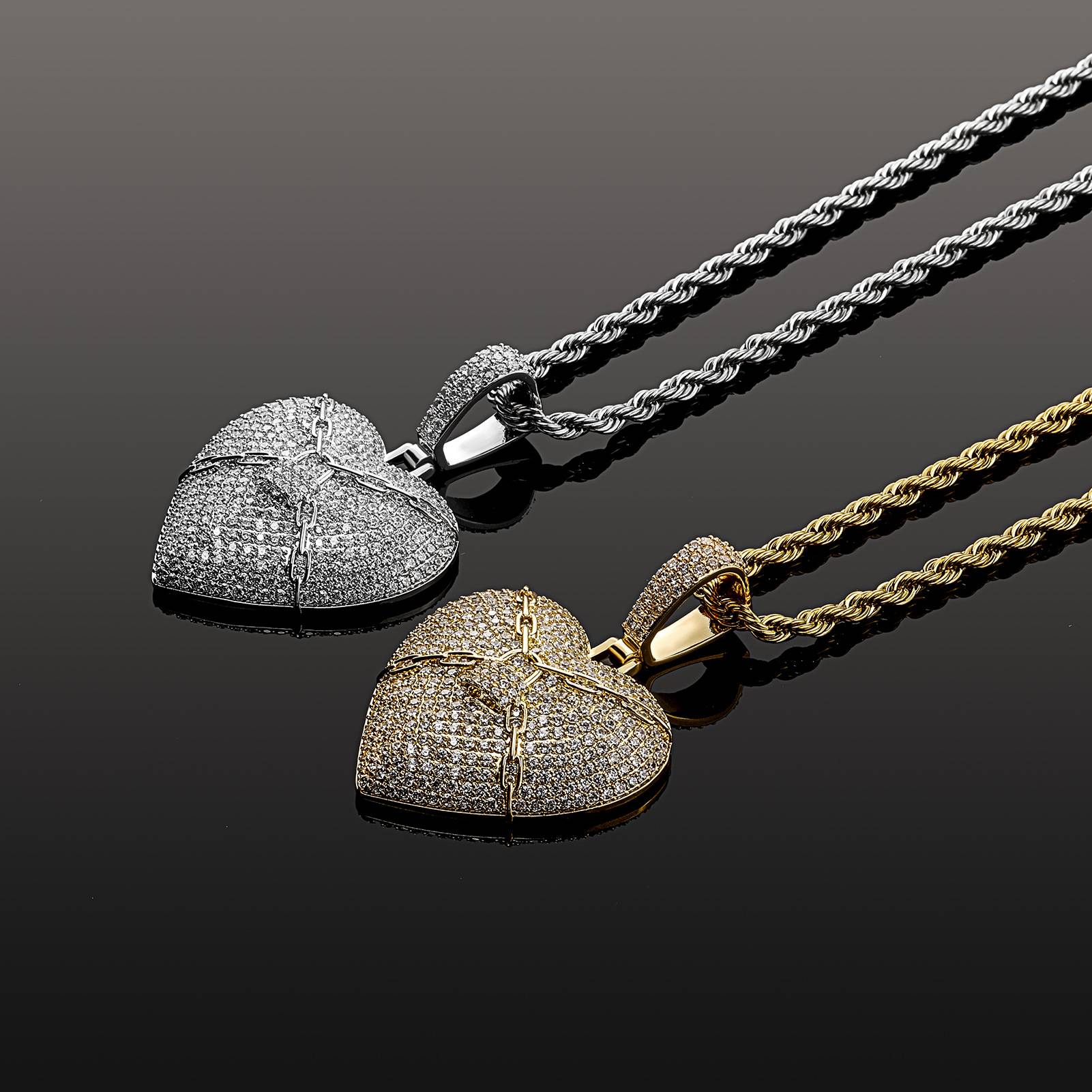  Iced Out  Heart Lock Love Pendant Necklace Mens/Women Chains Hip Hop Gold Silver Color Charms Jewelry Gift