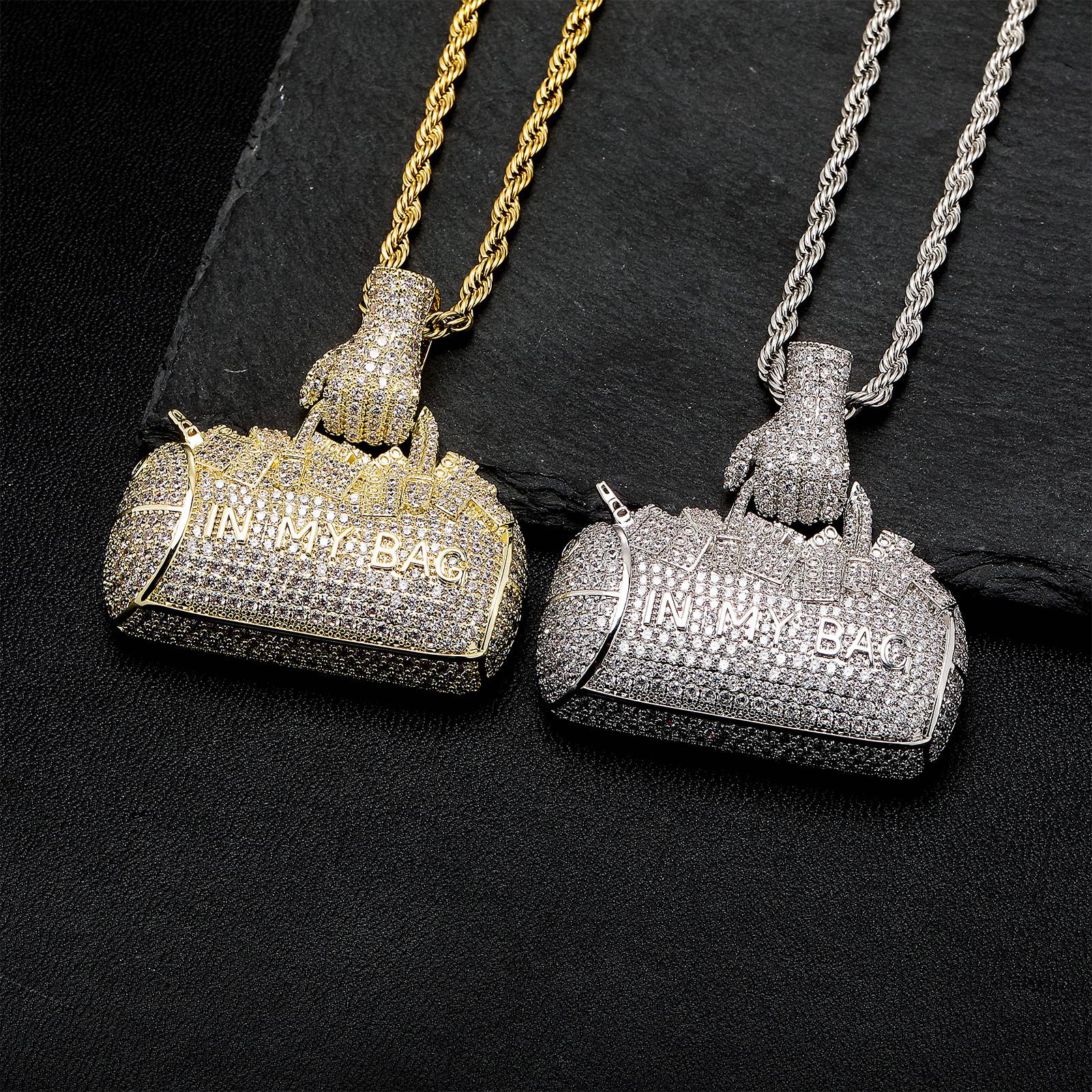  New Iced Out Full 3A Cubic Zircon Pendant Personality Handbag Pendant Necklace For Jewelry