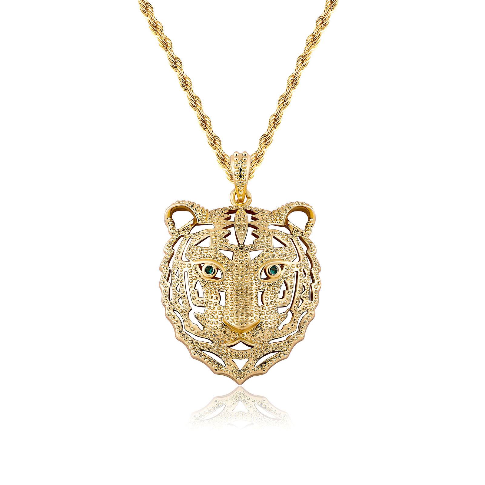 Hip Hop Necklace Jewelry Gold Plated Cubic Zircon Animal Pendant Iced Out Cartoon Pendant Diamond Tiger Pendant For Men
