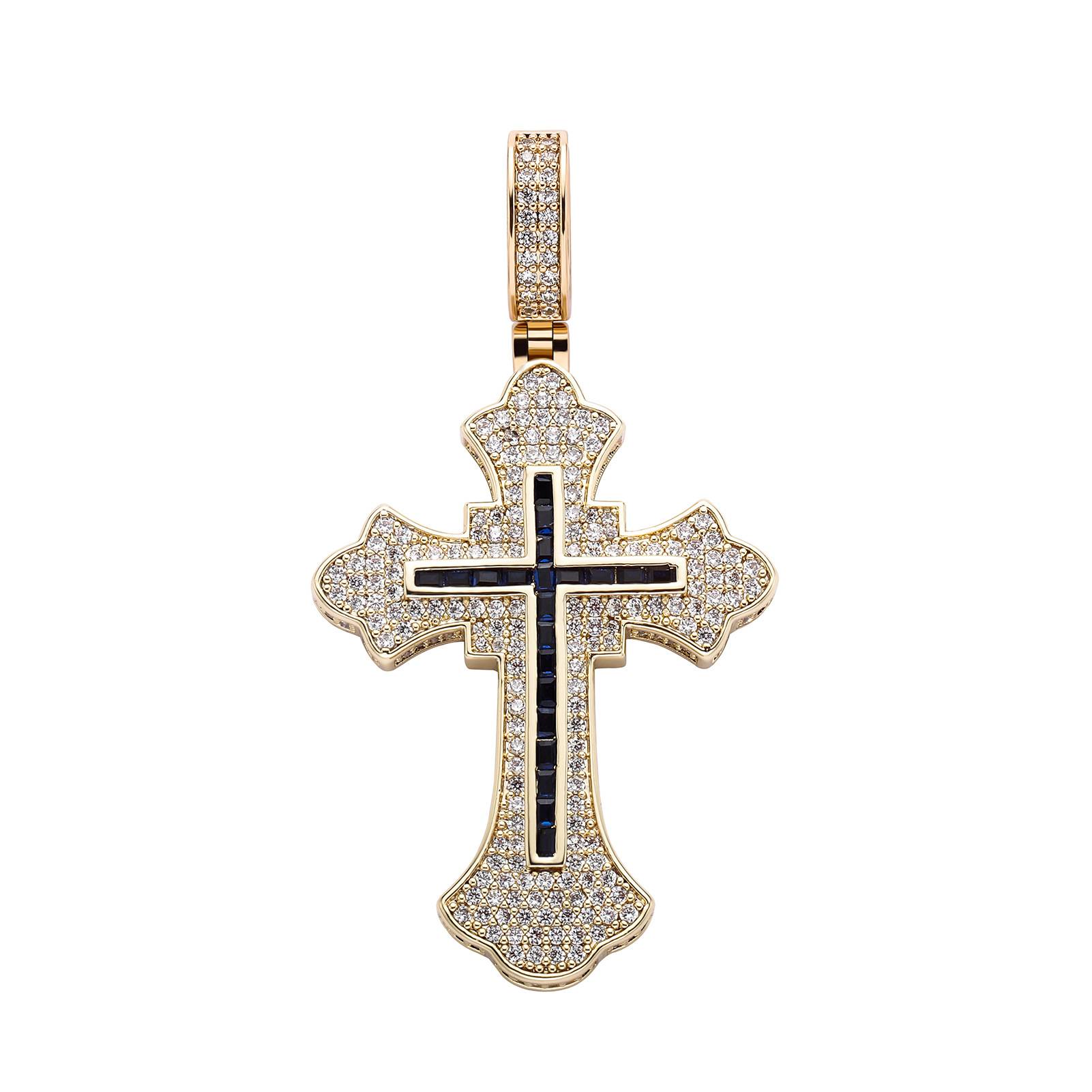 Two-Tone Crucifix Solid Cross Pendant and 14kt Yellow Gold Unique Jesus Christ Cross Necklace