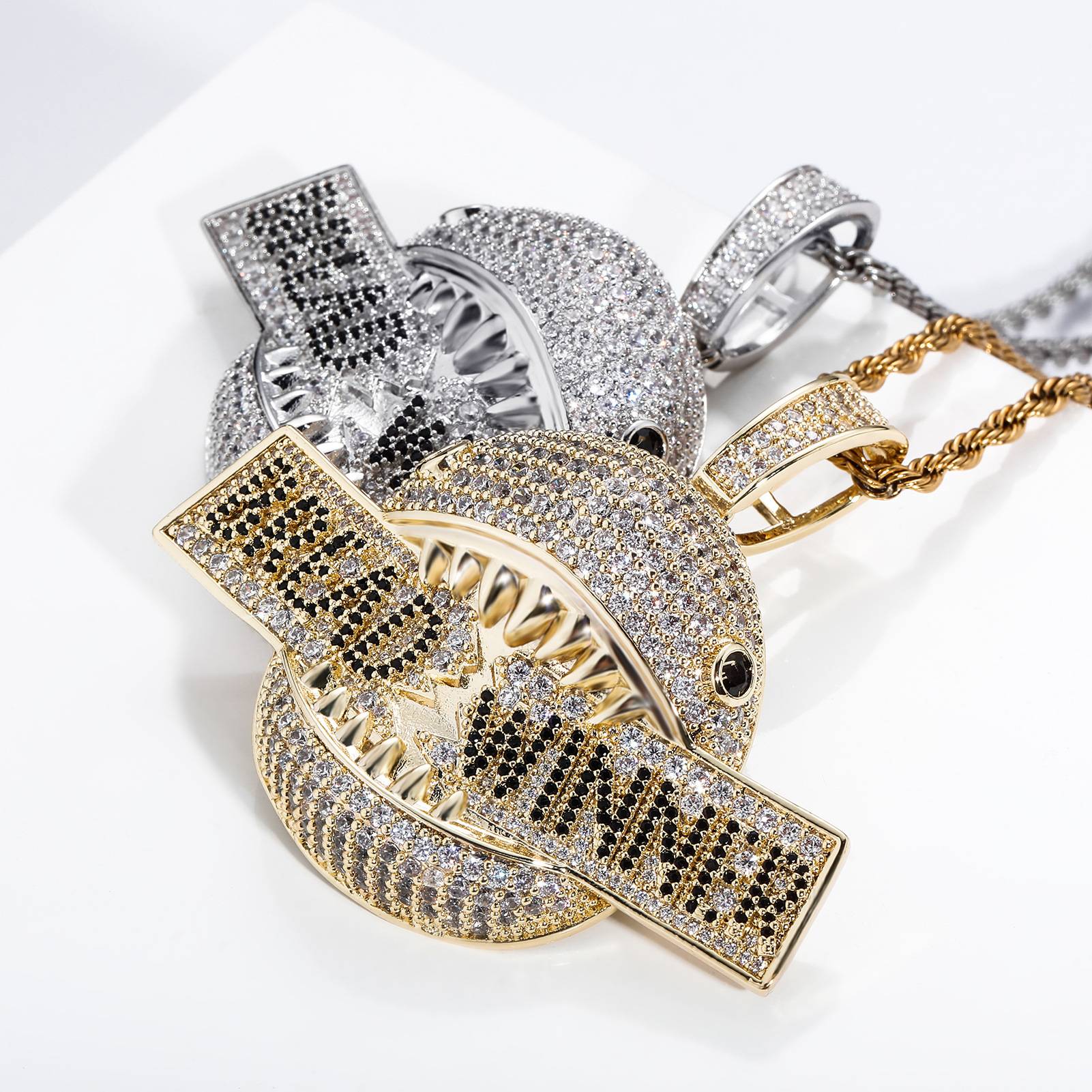  Fashion Hip Hop Jewelry  Cubic Zircon Shark Pendant Charms Iced Big Shark Pendants For Men necklace Acessories