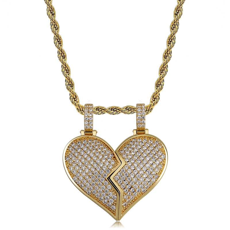 Broken Heart Pendant Cubic Zirconia  Pendants Necklaces Iced Out Hip Hop Gold Jewelry For Men Women Rapper