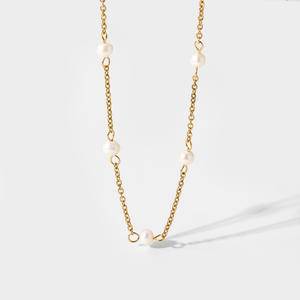 New Arrival 18K Gold Plated Pearl Charm Necklace Stainless Steel Link Chain Small Freshwater Pearls Chains Necklaces for women