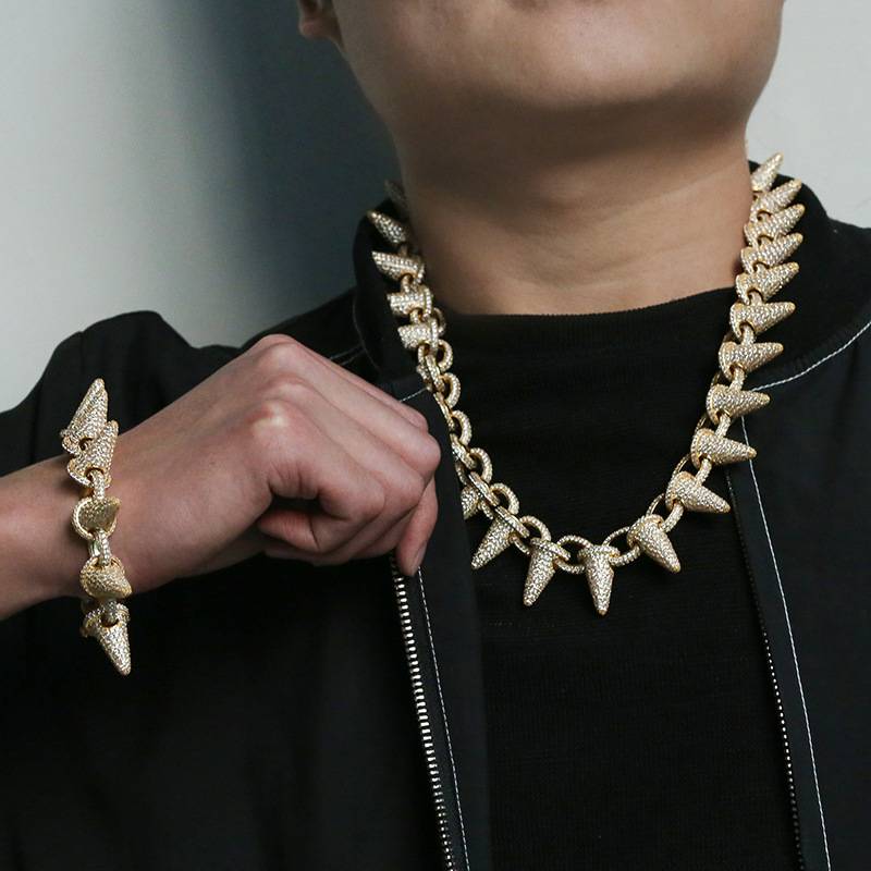 Hip Hop Jewelry Gold Silver 28mm Rivet Cuban Link Chain Micro Pave  Men Necklace