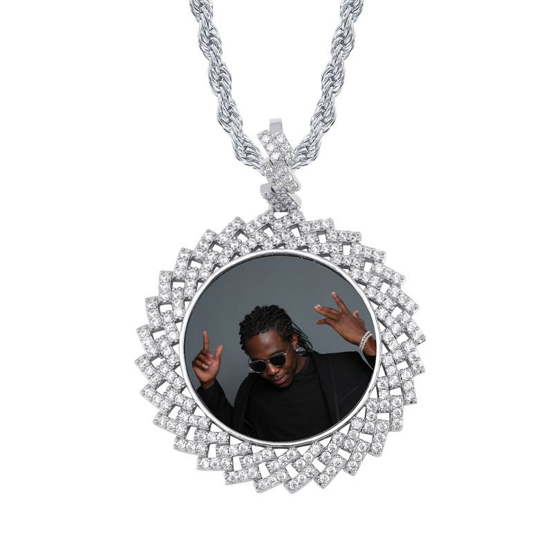Custom Photo Medallion Pendant And Necklace Back Solid Square Zircon Men's Tennis Chain Hip Hop Jewelry