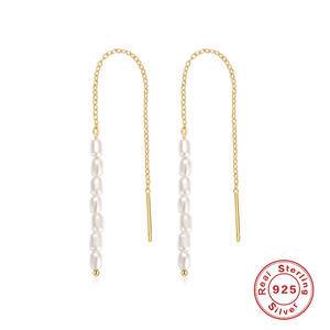 Fashion 100% S925 Sterling Silver Long Chain Tassel Drop Earrings For Women 5A Pearl Dangle Studs Personality Ears Fine Jewelry