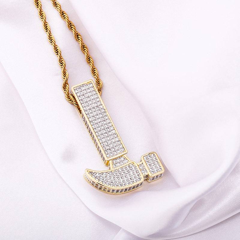  Hip Hop Hammer Pendant Necklace Micro Pave Cubic Zirconia Pendant Fashion High Quality Jewelry For Gift