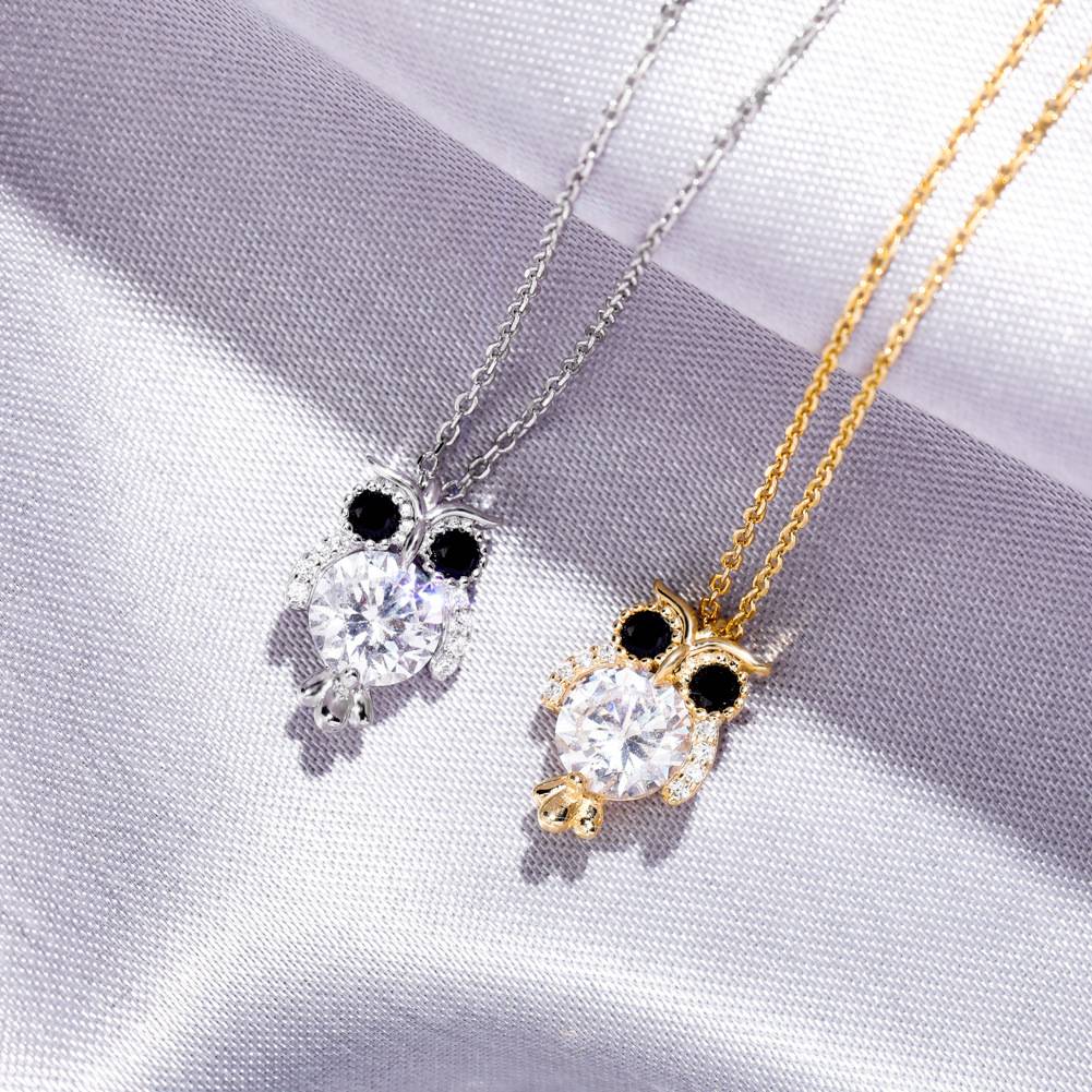  Hip Hop Women Pendant 925 Sterling Silver Glittering Owl Pendant Ice Crystal Zircon Necklace Fashion Charm