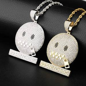 Cartoon Character Expression Personality Hip Hop Pendant Real Gold Plated Full Zircon     Necklace Jewel
