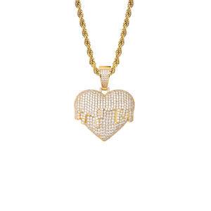 Rope Chain Micro Pave  Iced Out  Heart Pendant Necklace For Boy Hip Hop Jewelry