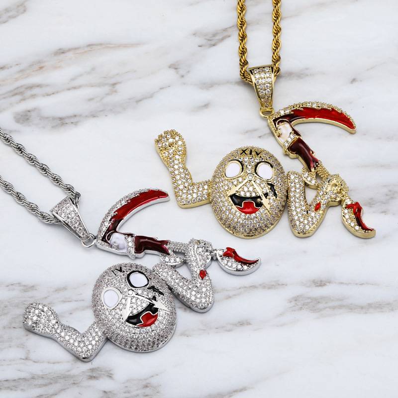  Cubic Zircon Iced Clocks Gold Fashion Little devil Pendant Necklace Hip Hop Jewelry Statement Necklaces For Man Women Gift