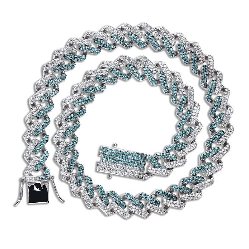   New 14MM ICED OUT Flooded Mint Blue  Cuban Link   Young Dolph Blue Cubic Zircon Hip Hop Jewelry