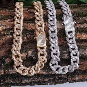 Explosion Style Full Zirconium Iron Cable Chain Long Buckle Hip Hop Cuban Chain   Hip Hop Necklace