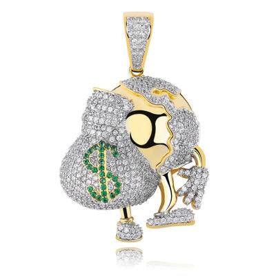 Funny Iced Out  Stones Cartoon Bling Money Pendants Personality Pocketbook Purse Rich Hip Hop Necklace