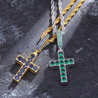   Men and Women AAA Pros And Cons Different Zircon Cross Pendant Ice   Cross Pendant Chain Hip Hop Fashion Jewelry
