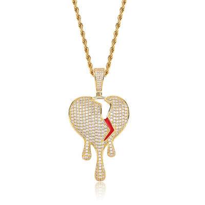 Hip Hop Rapper Jewelry Dropping Lava Pendant Cubic Zircon Super Personality Heart Broken Necklace  