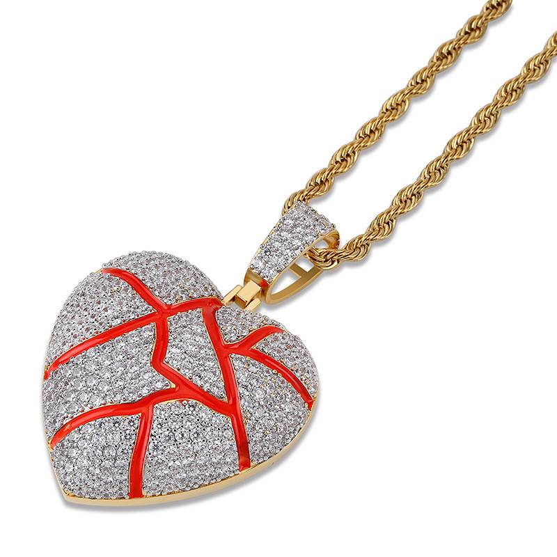 New Arrival Hot Sale Hip Hop Gold Silver Red Broken Heart Pendant Necklace