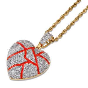New Arrival Hot Sale Hip Hop Gold Silver Red Broken Heart Pendant Necklace