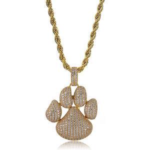 Footprint Necklace Hip Hop Bling Men Women Jewelry Gold Silver Iced Out Cute Pets Dogs Paw Personality Pendant Necklace