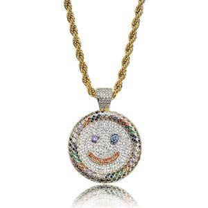   Hip Hop Fashion Multicolour Smile Pendent Cubic Zircon Gold Silver Color Micro Pave Pendant Necklace