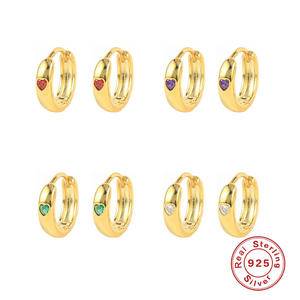 2022 New Fashion Fine Jewelry 925 Sterling Silver Hoop Earrings Heart Shape Multicolor CZ Zirconia Gold Plated Earring For Women