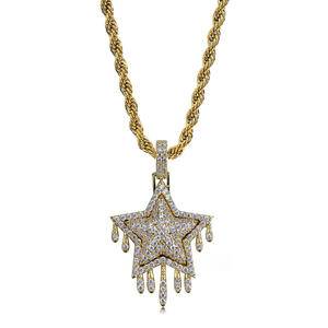 Men's Women Iced Out Cubic Zircon Bling Drip Star Necklace & Pendant Gold Silver Color Hip Hop Jewelry  