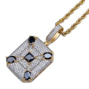 Hip Hop Micro Paved   Square Pendant Necklace Iced Out Cubic Zircon Gold Silver Plated Jewelry Men's Jewelry For Gift