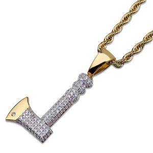   Personalized Retro Axe Pendant Zircon 18k Gold Hip Hop Luxury Men's Necklace