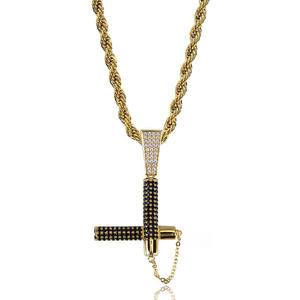   Hip Hop Copper Gold Silver Color Iced Out  Pave AAA       Pendant Necklace Charm For Men Women Gift