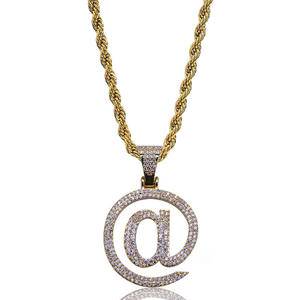  Gold/Silver Color Plated Iced Out Micro Pave Cubic Zircon @ Letter Pendant Necklace Hip Hop Rock Jewelry  