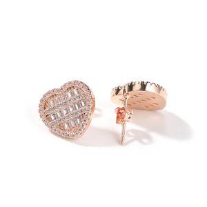   Sale Fashion Jewelry 18k Gold Plated Baguettes Diamond Heart Shape Stud Earrings For Women